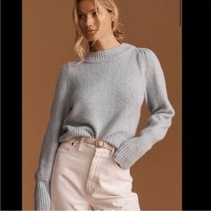 Anthropologie Maeve Puff Sleeve Light Blue Pullover